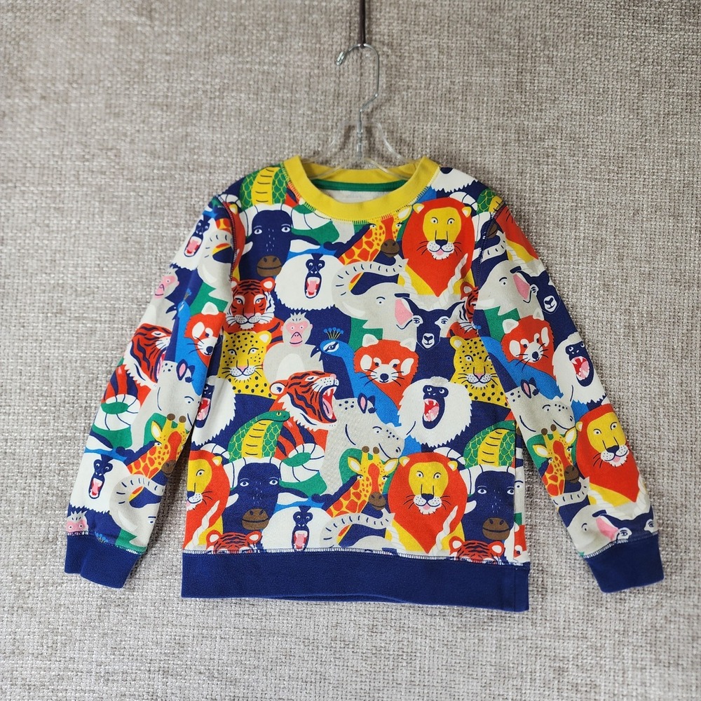 Mini Boden Multi Bonkers Jungle Kids Sweatshirt Size 7-8 YR Lion Tiger Cobra